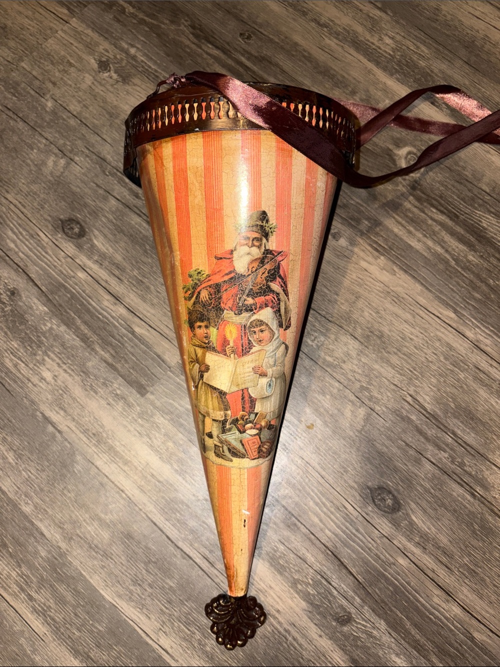 Vintage Christmas Cone  with Santa and Carolers 30s